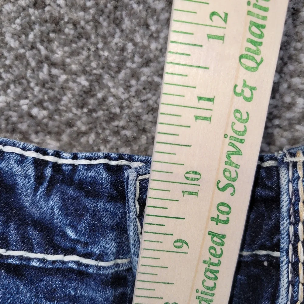 Rock Revival Tristan Bootcut Jeans Mens 33 Distressed Embroidered Blue Denim